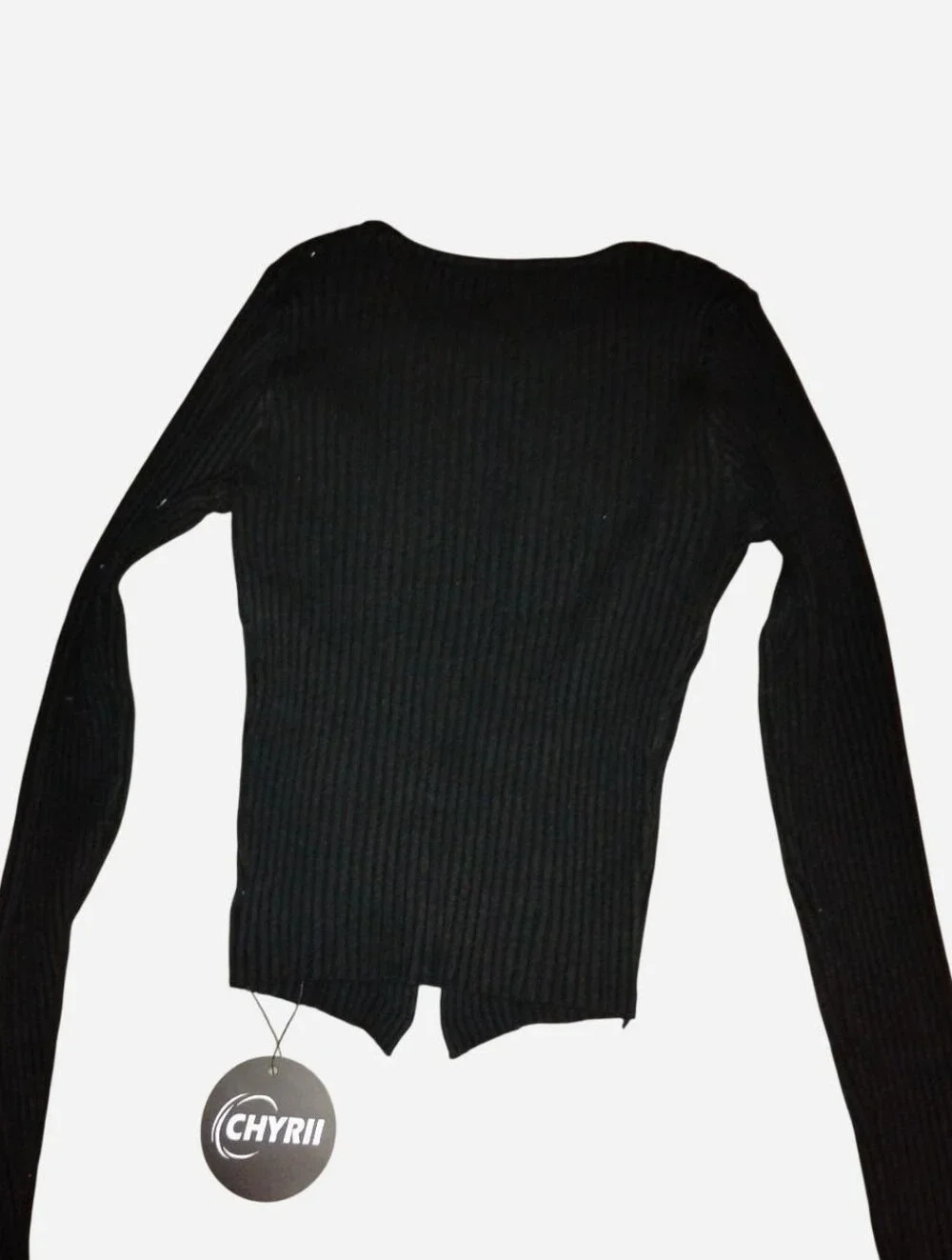 CHYRII Black Ribbed Knit Long Sleeve Cutout Top - Size S
